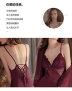 Sexy Deep-V Push-Up Lace & Satin Nightgown Sleepwear