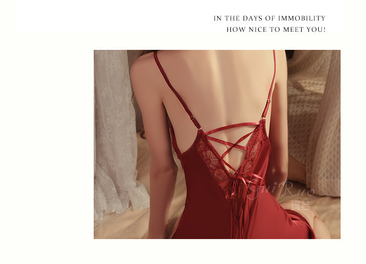 Sexy Deep-V Push-Up Lace & Satin Nightgown Sleepwear