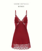 Sexy Deep-V Push-Up Lace & Satin Nightgown Sleepwear