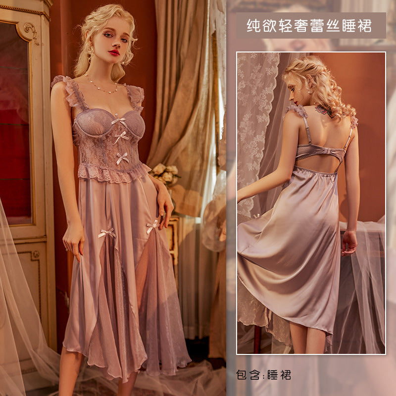 Sheer, Lightweight, and Sexy Satin-and-Lace Dress Sleepwear