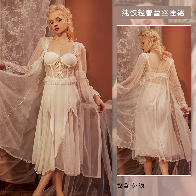 Sheer, Lightweight, and Sexy Satin-and-Lace Dress Sleepwear