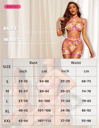 RSLOVE Sexy Lingerie Set - 3 Piece Floral Lace Bra and Panty