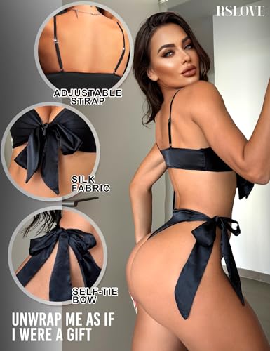 RSLOVE Satin Bow Tie 2-Piece Lingerie Set