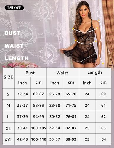 RSLOVE Mesh babydoll Lingerie for Women - Sexy Lace Chemise V Neck Sleepwear Mesh Nightgown Strap Nightwear Outfits Exotic Nightie
