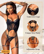 RSLOVE Lace Lingerie Set - Bra, Panty & Mesh Robe