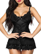 RSLOVE Mesh babydoll Lingerie for Women - Sexy Lace Chemise V Neck Sleepwear Mesh Nightgown Strap Nightwear Outfits Exotic Nightie