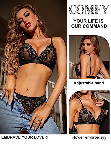 RSLOVE Lingerie for Women Sexy Floral Lace Bra and Panty Sets Two Piece Babydoll