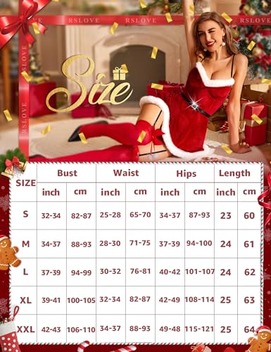 RSLOVE Christmas Dress for Women Santa Costume Babydoll with Suspender Belt Red