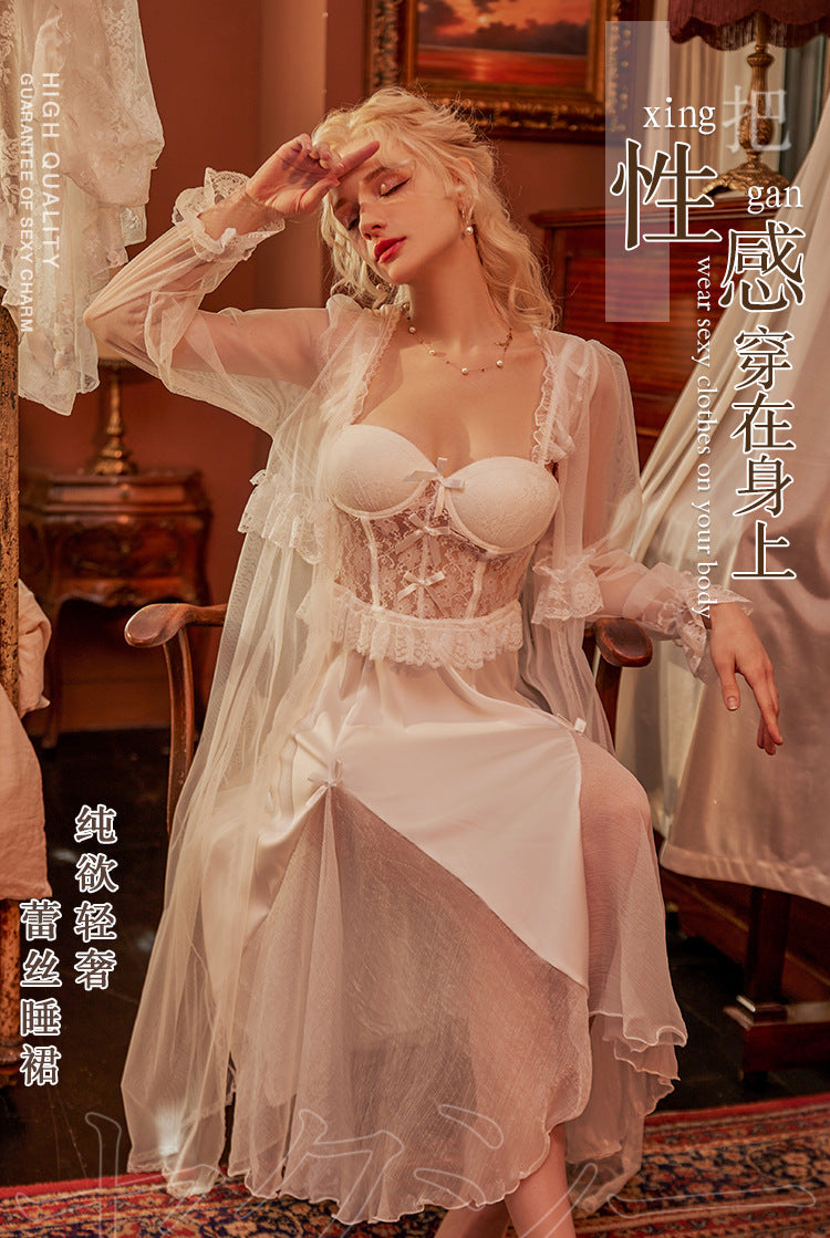 Sheer, Lightweight, and Sexy Satin-and-Lace Dress Sleepwear