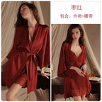 Sexy Deep-V Push-Up Lace & Satin Nightgown Sleepwear