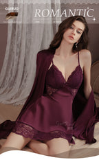 Sexy Deep-V Push-Up Lace & Satin Nightgown Sleepwear