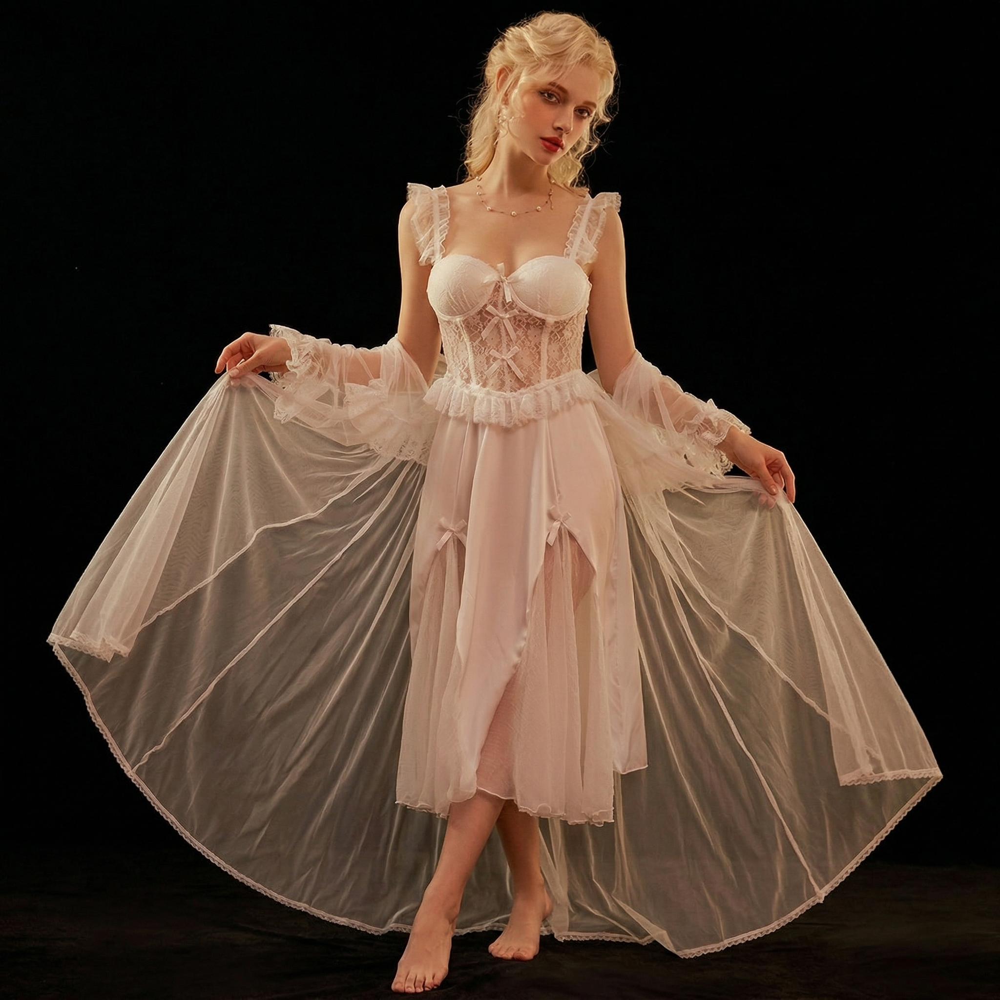 Sheer, Lightweight, and Sexy Satin-and-Lace Dress Sleepwear