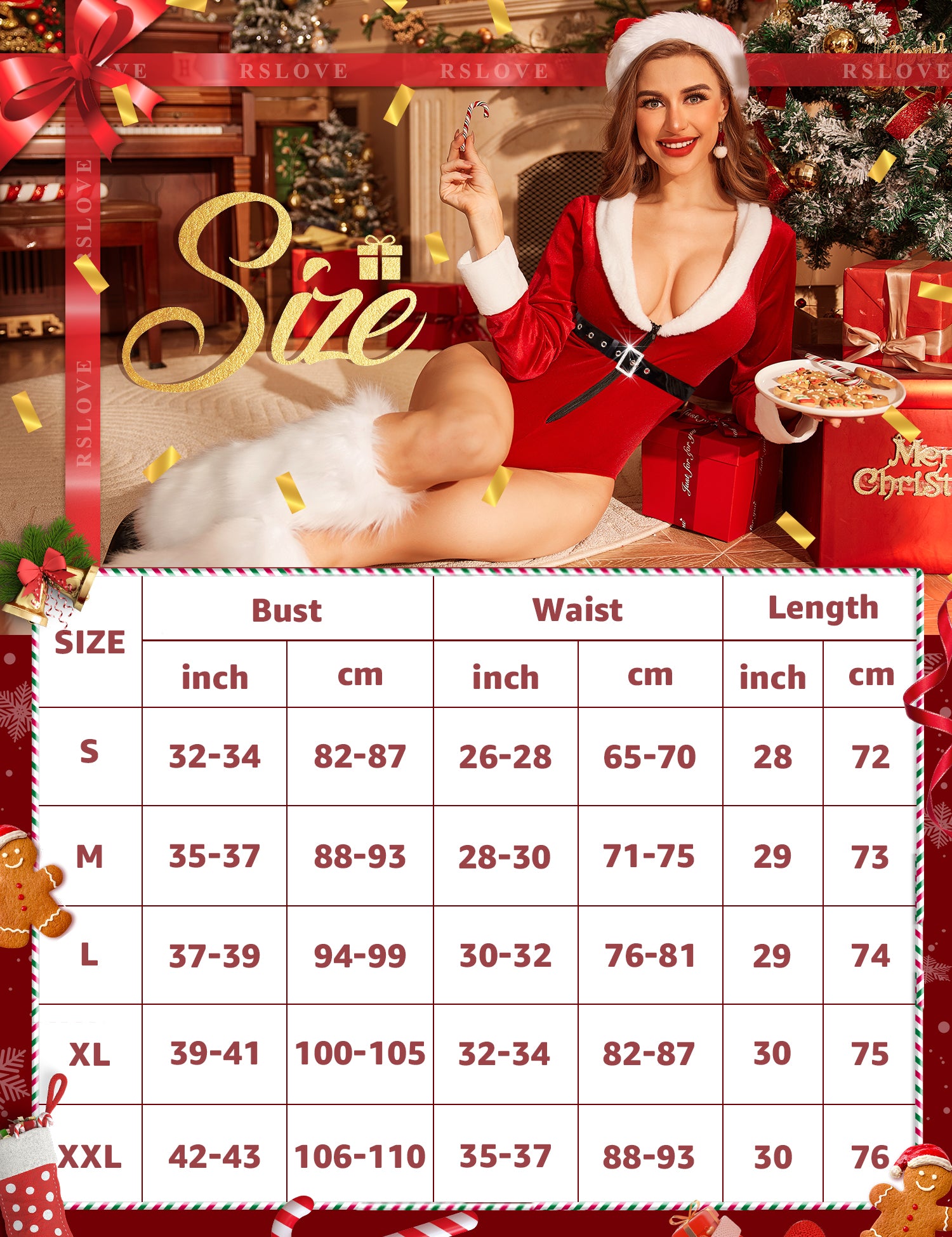 RSLOVE Christmas Lingerie Santa Women Bodysuit Costume Sexy Outfits Babydoll