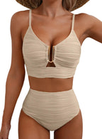 2 Piece Bikini Set U-Wire Cutout Popular Swimsuit High Waisted Textured 2026 Summer Beach Swim Bathing Suits