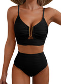 2 Piece Bikini Set U-Wire Cutout Popular Swimsuit High Waisted Textured 2026 Summer Beach Swim Bathing Suits