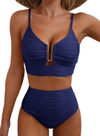 2 Piece Bikini Set U-Wire Cutout Popular Swimsuit High Waisted Textured 2026 Summer Beach Swim Bathing Suits