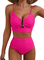 2 Piece Bikini Set U-Wire Cutout Popular Swimsuit High Waisted Textured 2026 Summer Beach Swim Bathing Suits