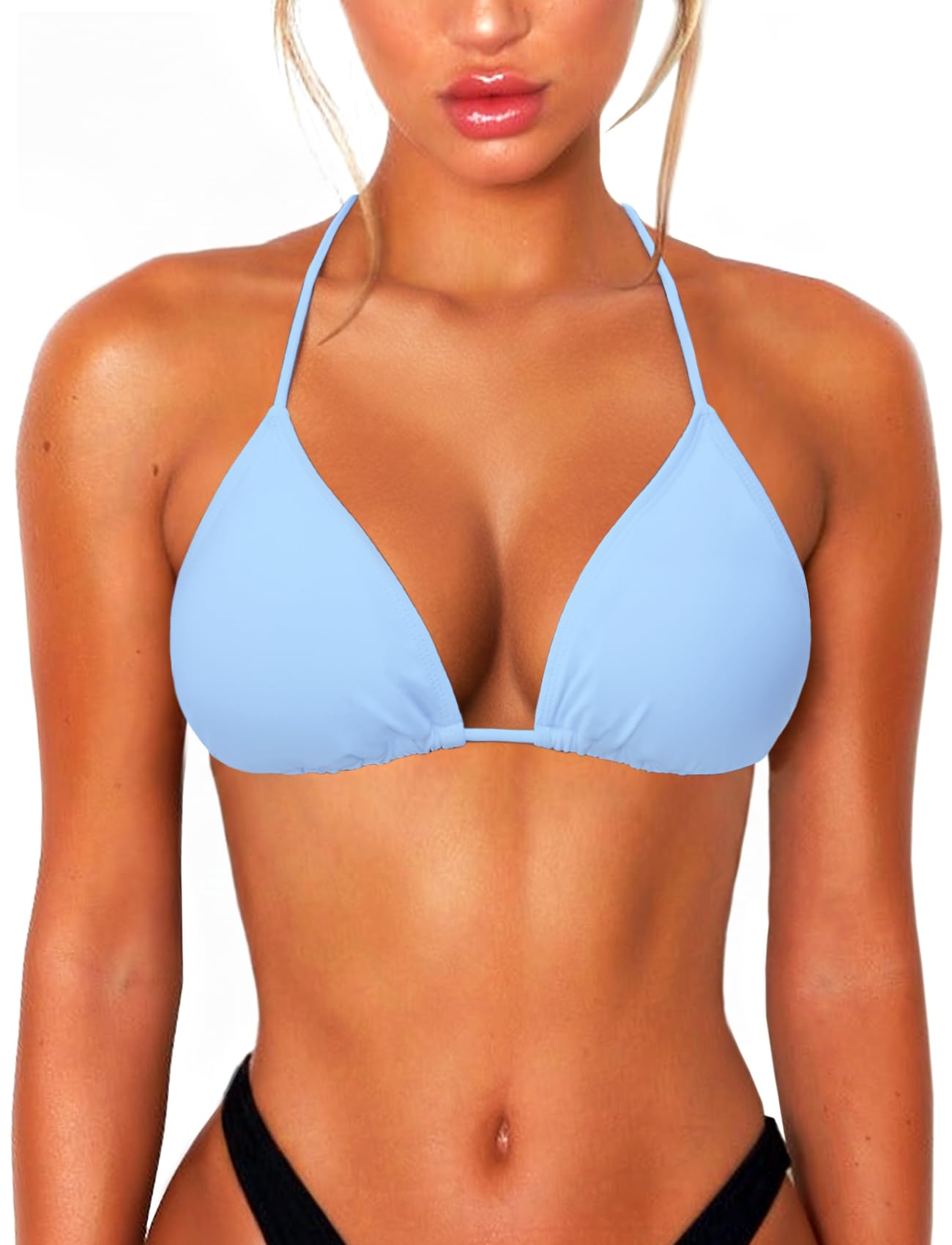 String Bikini Tops for Women Bathing Suit Swim Tops Sexy Triangle Bikini Top Black