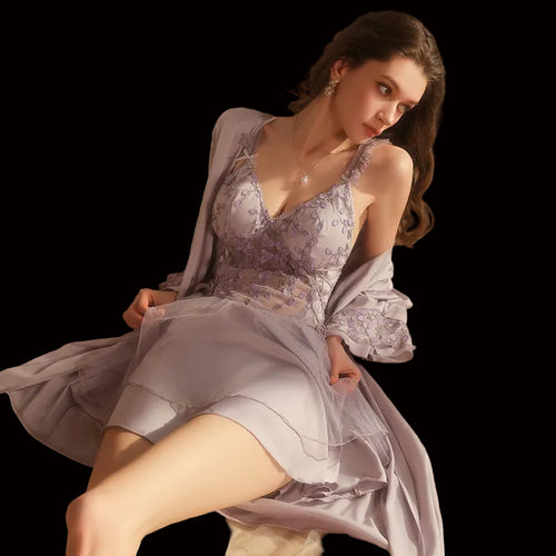 Embroidered satin sexy backless nightdress Sleepwear