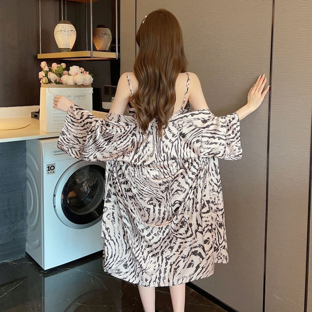 Leopard print sexy slip dress with bra pads Sleepwear (2-pack)