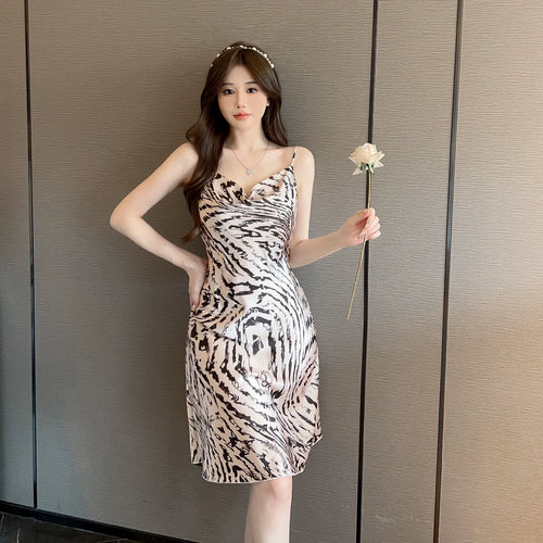 Leopard print sexy slip dress with bra pads Sleepwear (2-pack)